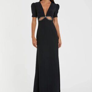 Mac Duggal Black Plunge Neck Puff Sleeve Cut Out Gown - Size 10 - NWT